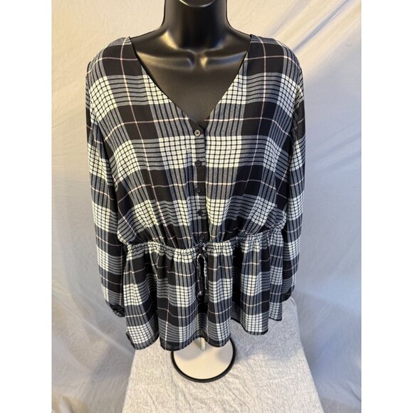 Lane Bryant Fall Tunic Top Womens Plus Size 16 1X Plaid Long Sleeve Vneck Blouse - Picture 1 of 3
